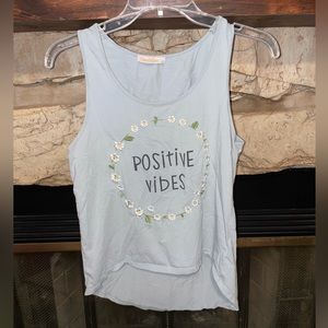 MIAOMIAO LIGHT BLUE “POSITIVE VIBES” FLOWER EMBROIDERED TANK TOP